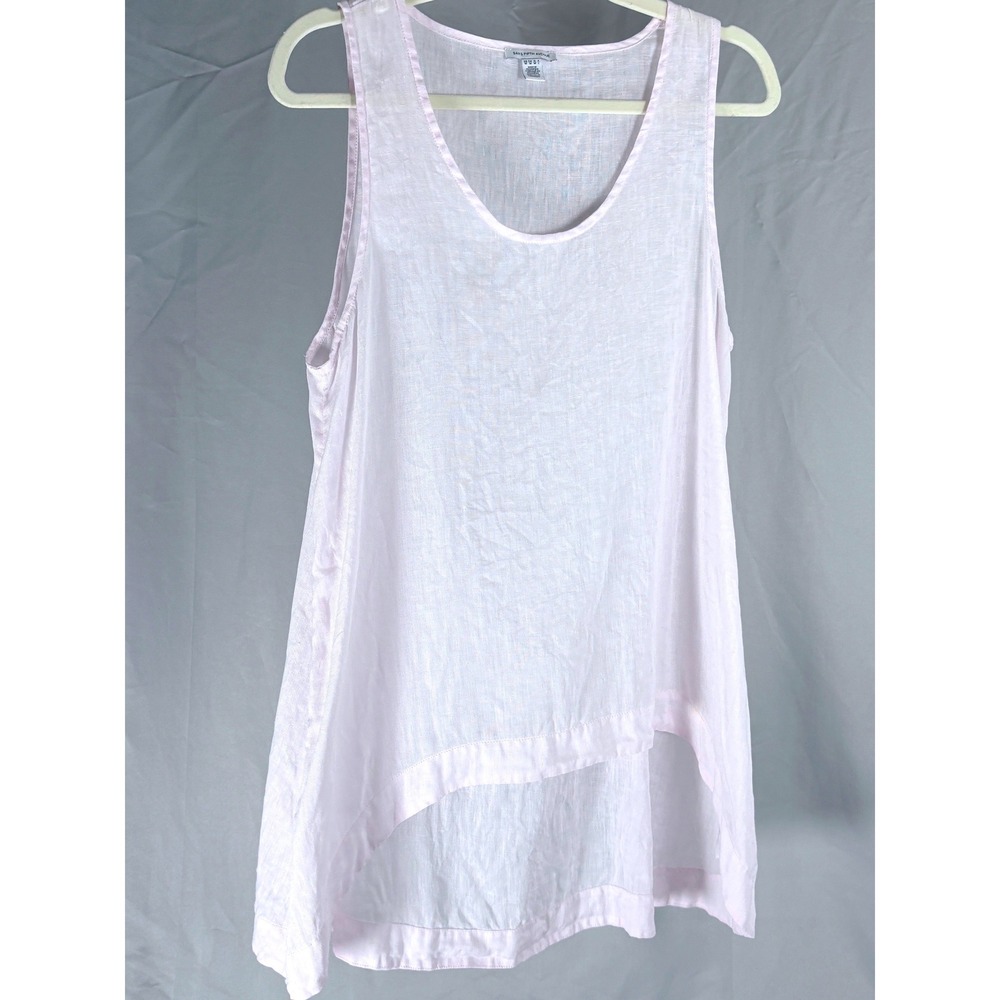 Saks Fifth Avenue Sheer Pink Linen High Low Sleeveless Tank Top Med Ethereal